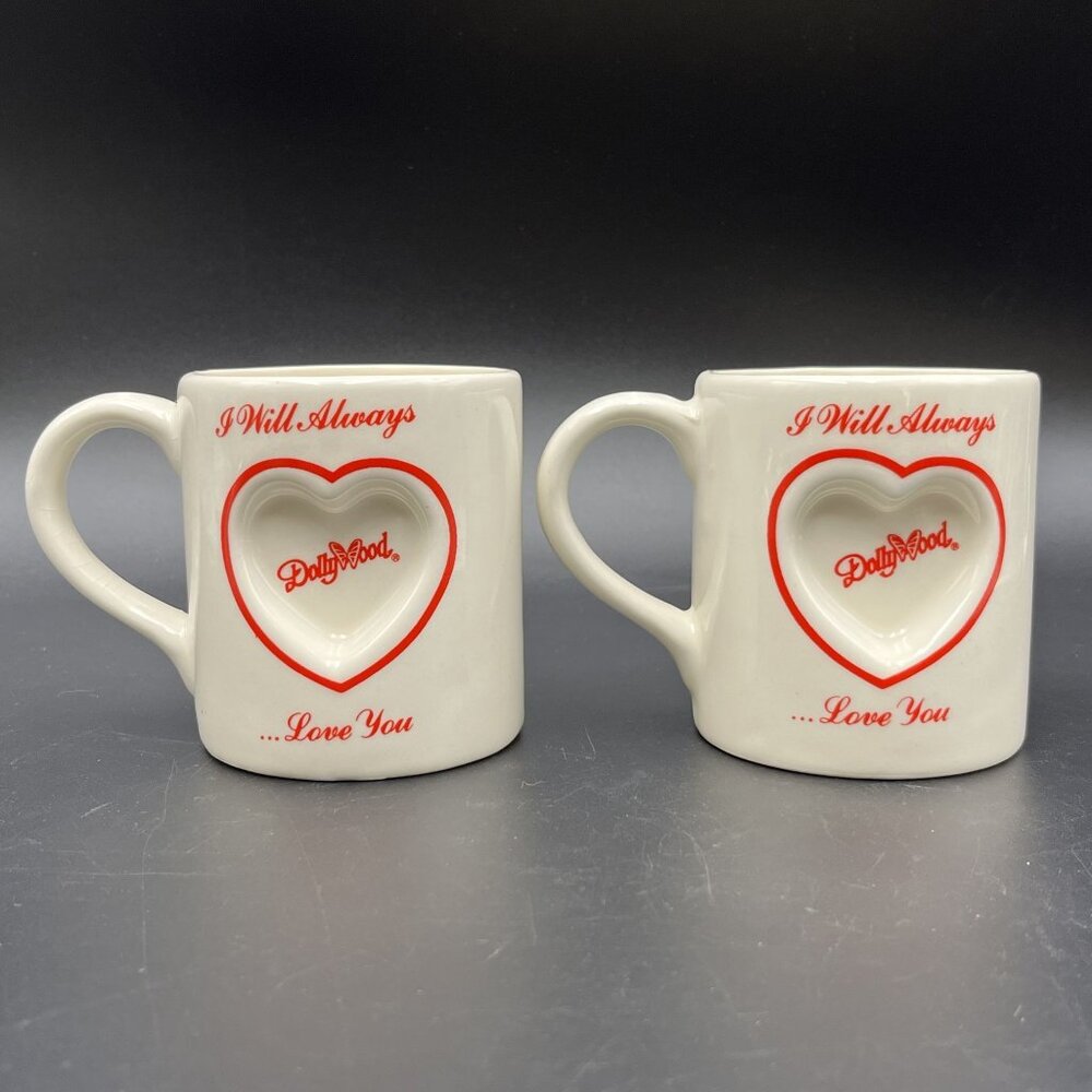 Pair Dollywood Dolly Parton Ceramic Coffee Cup Mug I Will Always Love You Heart